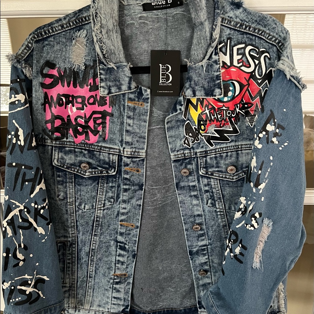 Denim distressed patchwork jacket
